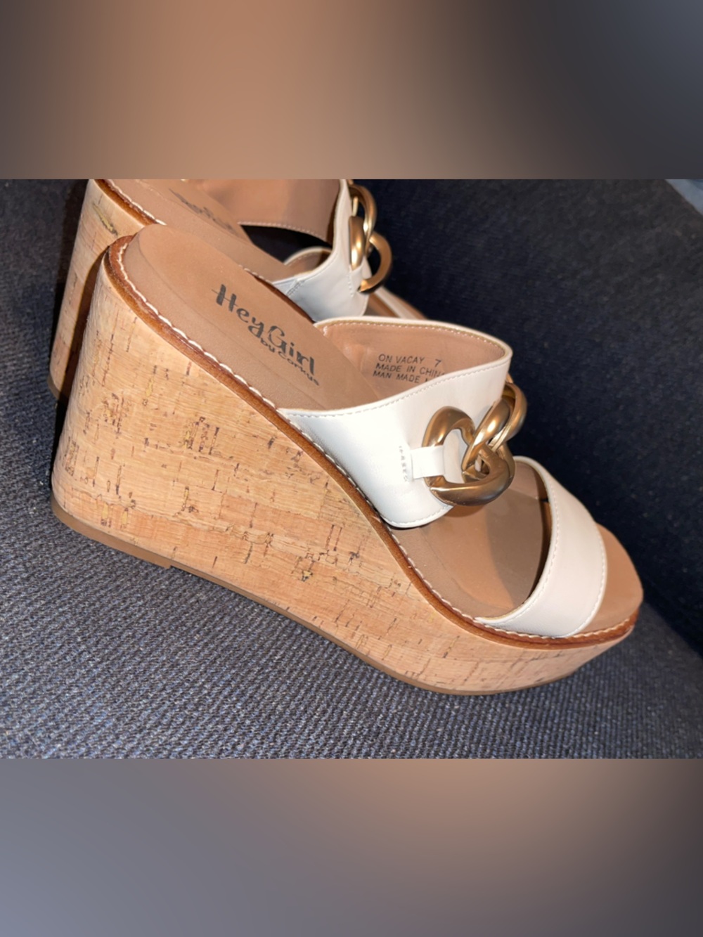 Hey Girl by Corkys White Platform Slide Sandals with Gold Chain - Picture 6 of 11